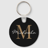 Eigen naam Monogram Glamoureus Script Black Sleutelhanger (Voorkant)