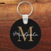 Eigen naam Monogram Glamoureus Script Black Sleutelhanger (Voorkant)