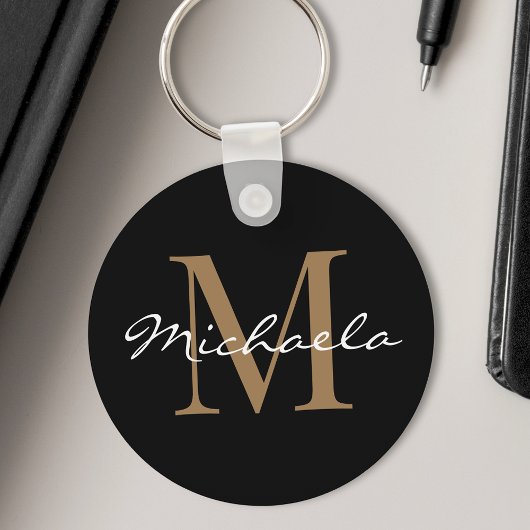 Eigen naam Monogram Glamoureus Script Black Sleutelhanger