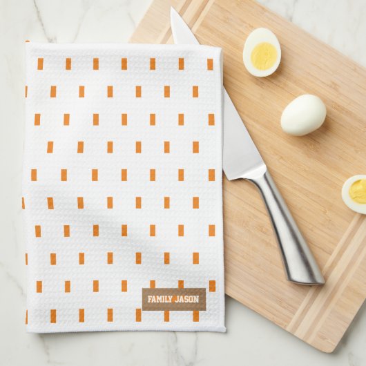 Eigen naam monogram kwadraten stip wit sinaasappel theedoek (Quarter Fold)