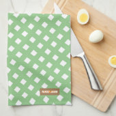 Eigen naam monogram modern groen wit patroon theedoek (Quarter Fold)