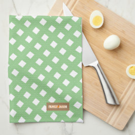 Eigen naam monogram modern groen wit patroon theedoek