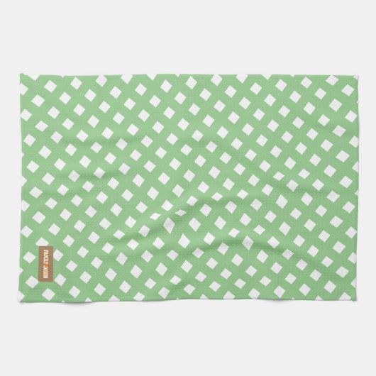 Eigen naam monogram modern groen wit patroon theedoek (Horizontaal)