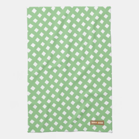 Eigen naam monogram modern groen wit patroon theedoek (Verticaal)