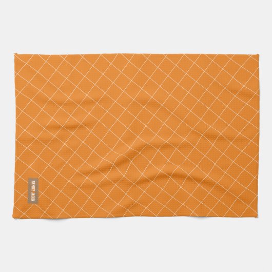 Eigen naam monogram modern oranje, stijlvol en sch theedoek (Horizontaal)
