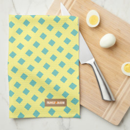 Eigen naam monogram modern patroon geel blauw theedoek