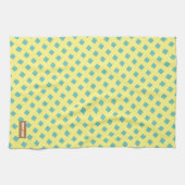 Eigen naam monogram modern patroon geel blauw theedoek (Horizontaal)