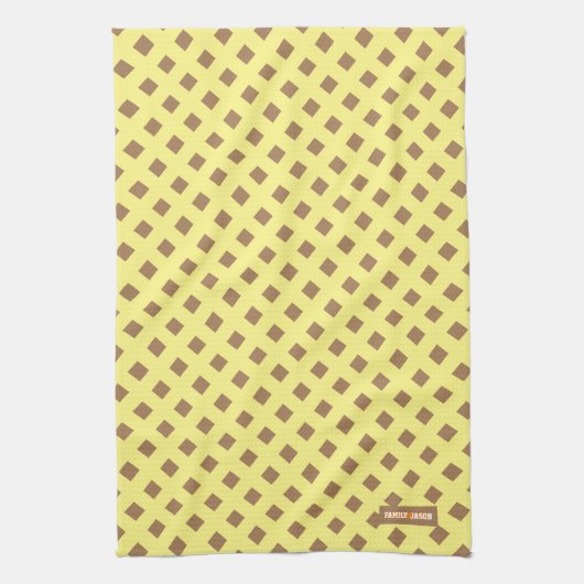 Eigen naam monogram modern patroon geel bruin theedoek (Verticaal)