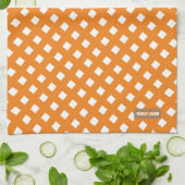 Eigen naam monogram oranje witte patroondiamanten theedoek (Gevouwen)