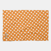 Eigen naam monogram oranje witte patroondiamanten theedoek (Horizontaal)
