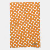 Eigen naam monogram oranje witte patroondiamanten theedoek (Verticaal)