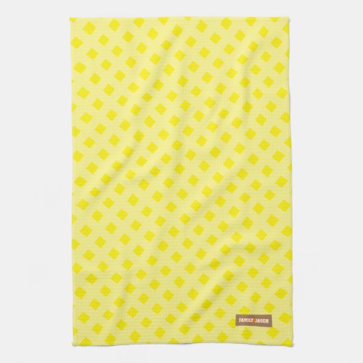 Eigen naam monogram patroon gele diamanten chic theedoek (Verticaal)