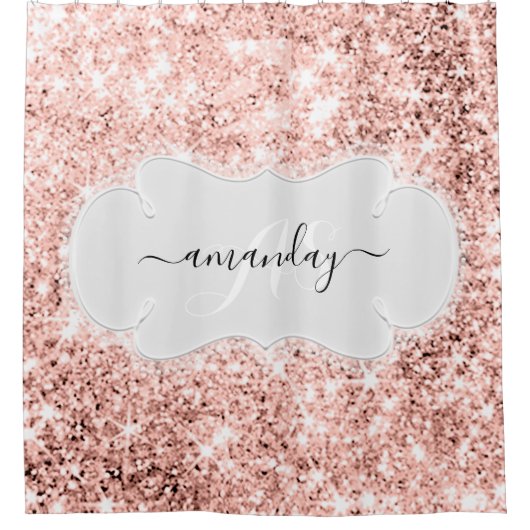Eigen naam Monogram Roos Gold Glitter Girly Douchegordijn (Voorkant)
