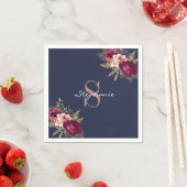 Eigen naam Monogram roze Burgundy Gold Floral Servet (Insitu)
