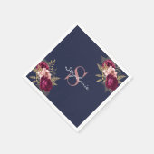 Eigen naam Monogram roze Burgundy Gold Floral Servet (Hoek)