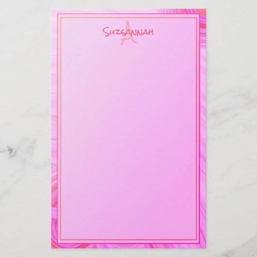 Eigen naam Monogram roze textuurrand Briefpapier (Voorkant)