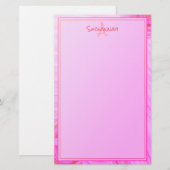 Eigen naam Monogram roze textuurrand Briefpapier (Voorkant / Achterkant)