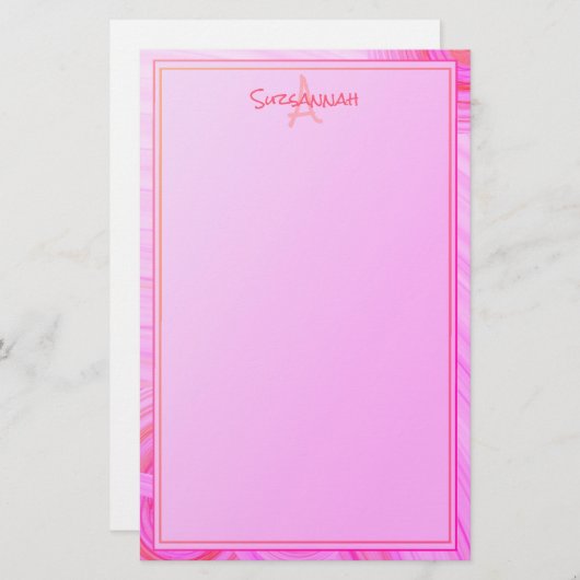 Eigen naam Monogram roze textuurrand Briefpapier (Voorkant / Achterkant)