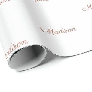 Eigen naam monogram script roos goud wit cadeaupapier