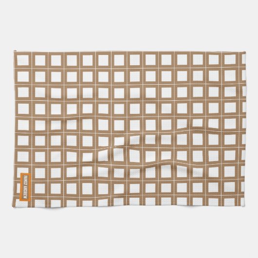 Eigen naam monogram stijlvol patroon bruin wit theedoek (Horizontaal)