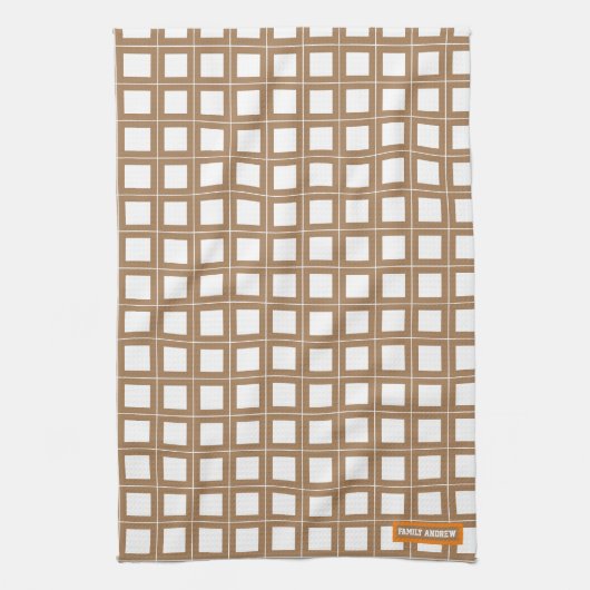 Eigen naam monogram stijlvol patroon bruin wit theedoek (Verticaal)