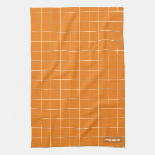 Eigen naam monogram stijlvol patroon oranje wit theedoek (Verticaal)