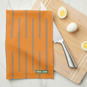 Eigen naam monogram strepen oranje bruin stijlvol theedoek