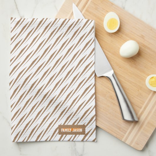 Eigen naam monogram strepen witte bruine golven theedoek (Quarter Fold)