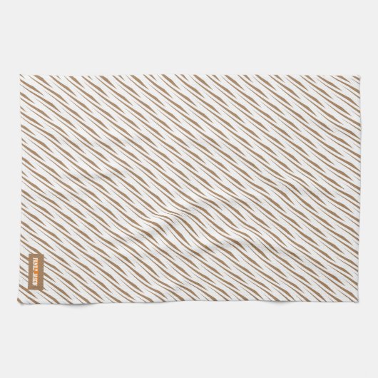 Eigen naam monogram strepen witte bruine golven theedoek (Horizontaal)