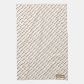 Eigen naam monogram strepen witte bruine golven theedoek (Verticaal)