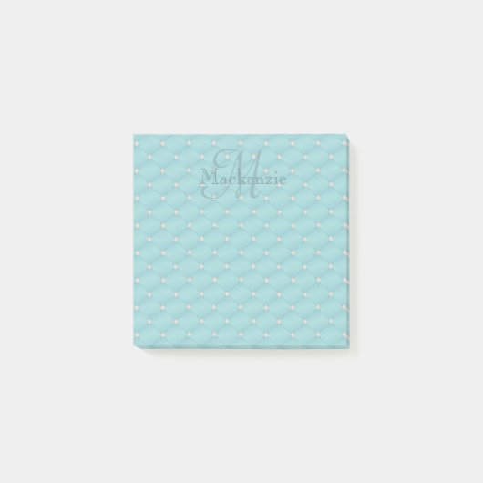 Eigen naam monogram Turquoise Quilt Pattern Post-it® Notes (Voorkant)