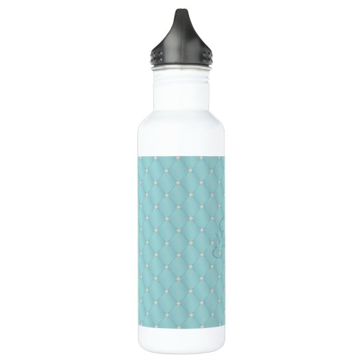 Eigen naam monogram Turquoise Quilt Pattern Waterfles (Links)