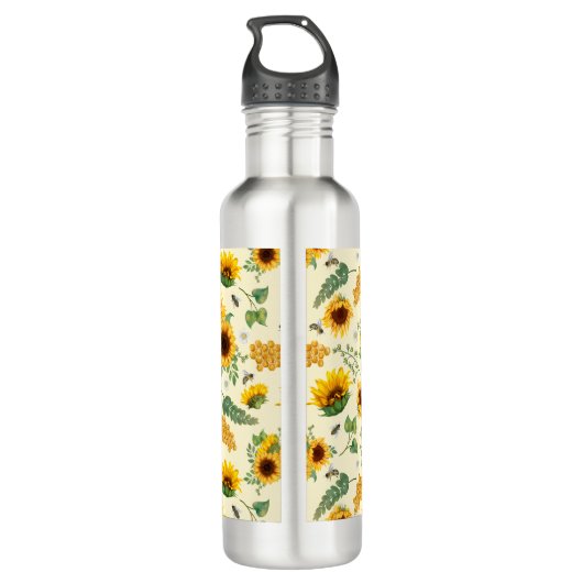 Eigen naam Monogram Water Flacon Zonnebloemen Bone Waterfles (Achterkant)