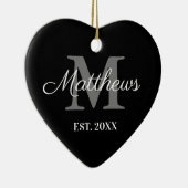 Eigen naam monogram zwart-wit kerstmis keramisch ornament (Rechts)