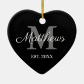 Eigen naam monogram zwart-wit kerstmis keramisch ornament (Voorkant)