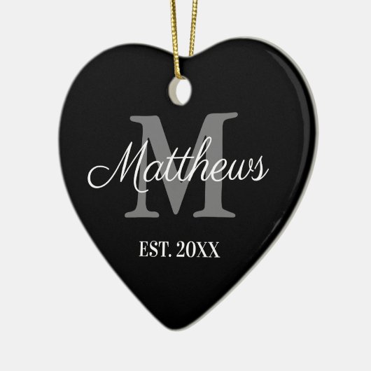 Eigen naam monogram zwart-wit kerstmis keramisch ornament (Links)