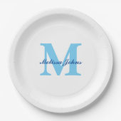 Eigen naam Monogrammen Blauwe Birthdays-Baby showe Papieren Bordje (Voorkant)