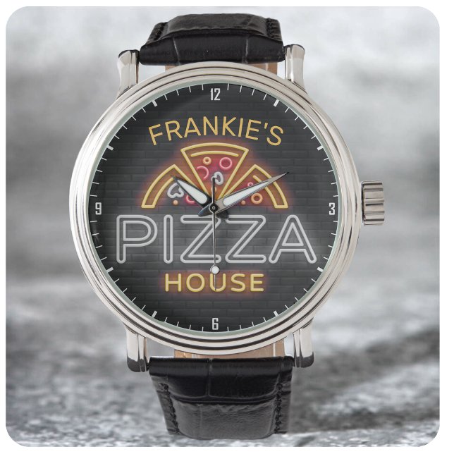 Eigen naam Neon Italiaans Pizzeria Pizza House Horloge (Creator heeft geüpload)