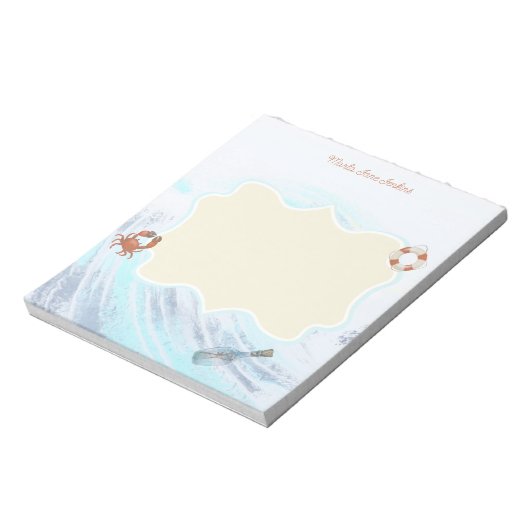 Eigen naam Ocean Theme Crab Life Preserver Bottle Notitieblok (Linkerzijde)