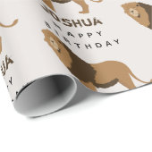 Eigen naam Oerwoud Lion Animal Birthday Cadeaupapier (Rol Hoek)