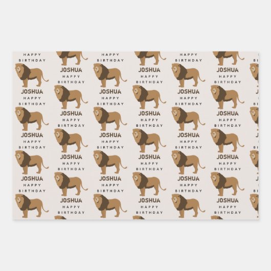 Eigen naam Oerwoud Lion Animal Birthday Inpakpapier Vel (Voorkant 3)