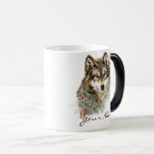 Eigen naam of tekst Wolf waterverf Dier Magische Mok (Voorkant rechts)