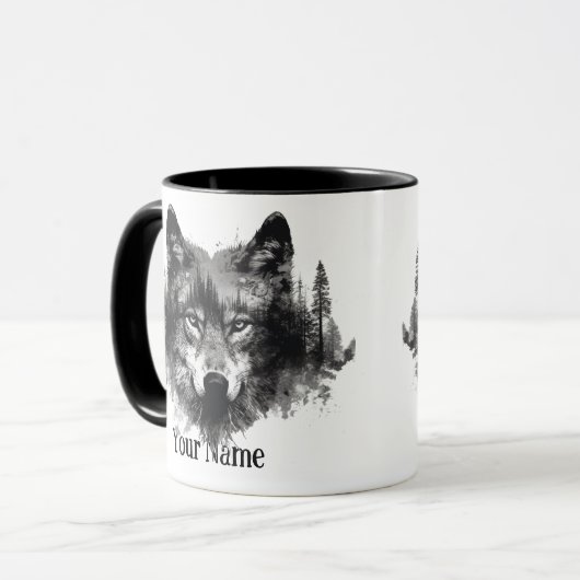 Eigen naam of tekst Wolf waterverf Dier Mok (Voorkant links)