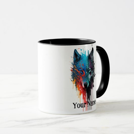 Eigen naam of tekst Wolf waterverf Dier Mok (Voorkant rechts)