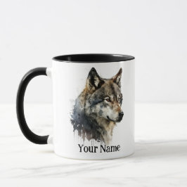 Eigen naam of tekst Wolf waterverf Dier Mok