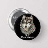 Eigen naam of tekst Wolf waterverf Dier Ronde Button 5,7 Cm (Voorkant /achterkant)