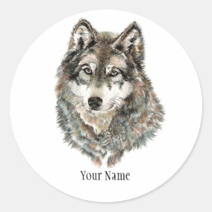 Eigen naam of tekst Wolf waterverf Dier Ronde Sticker