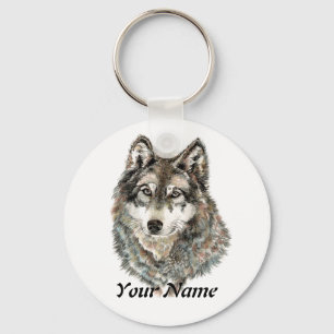 Eigen naam of tekst Wolf waterverf Dier Sleutelhanger