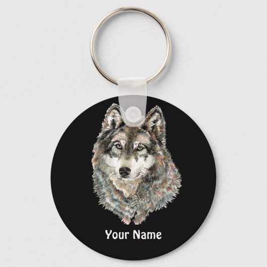 Eigen naam of tekst Wolf waterverf Dier Sleutelhanger (Voorkant)