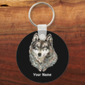 Eigen naam of tekst Wolf waterverf Dier Sleutelhanger (Voorkant)